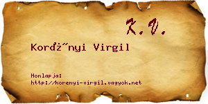 Korényi Virgil névjegykártya